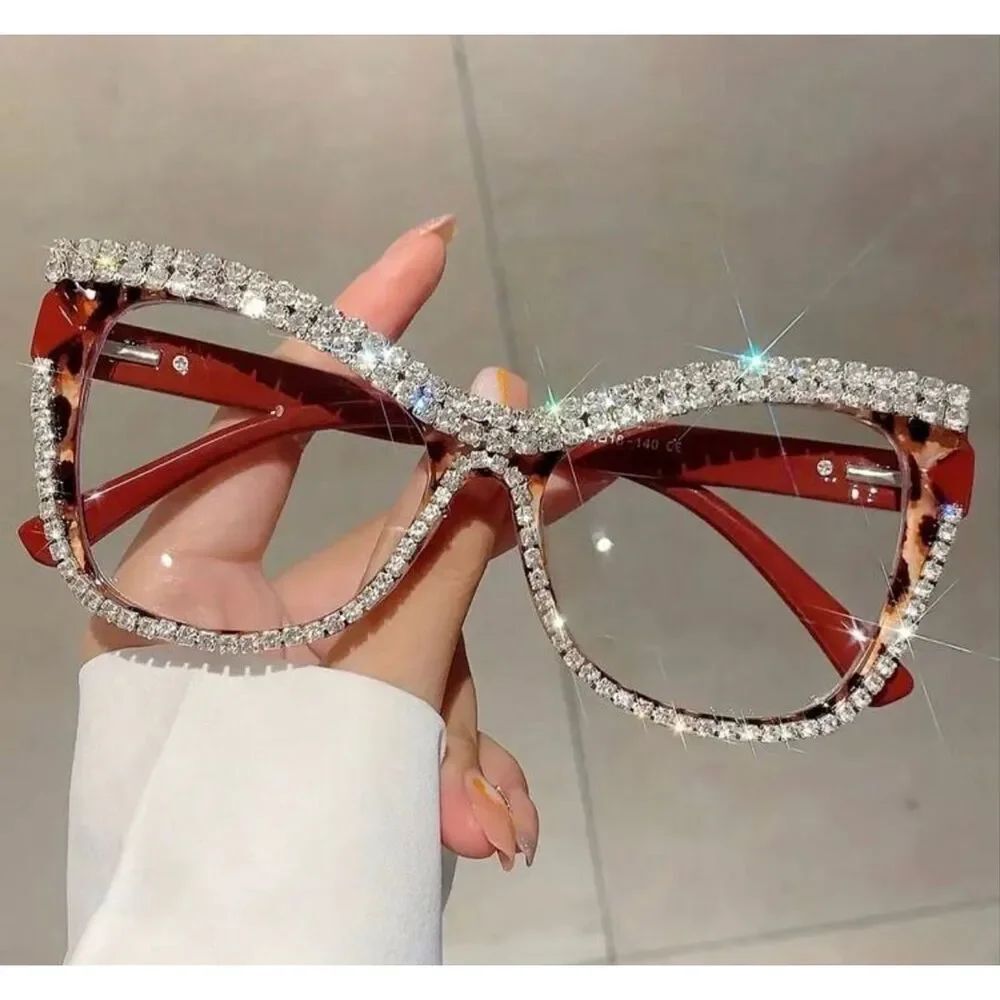Red Rhinestone Studded Statement Glasses